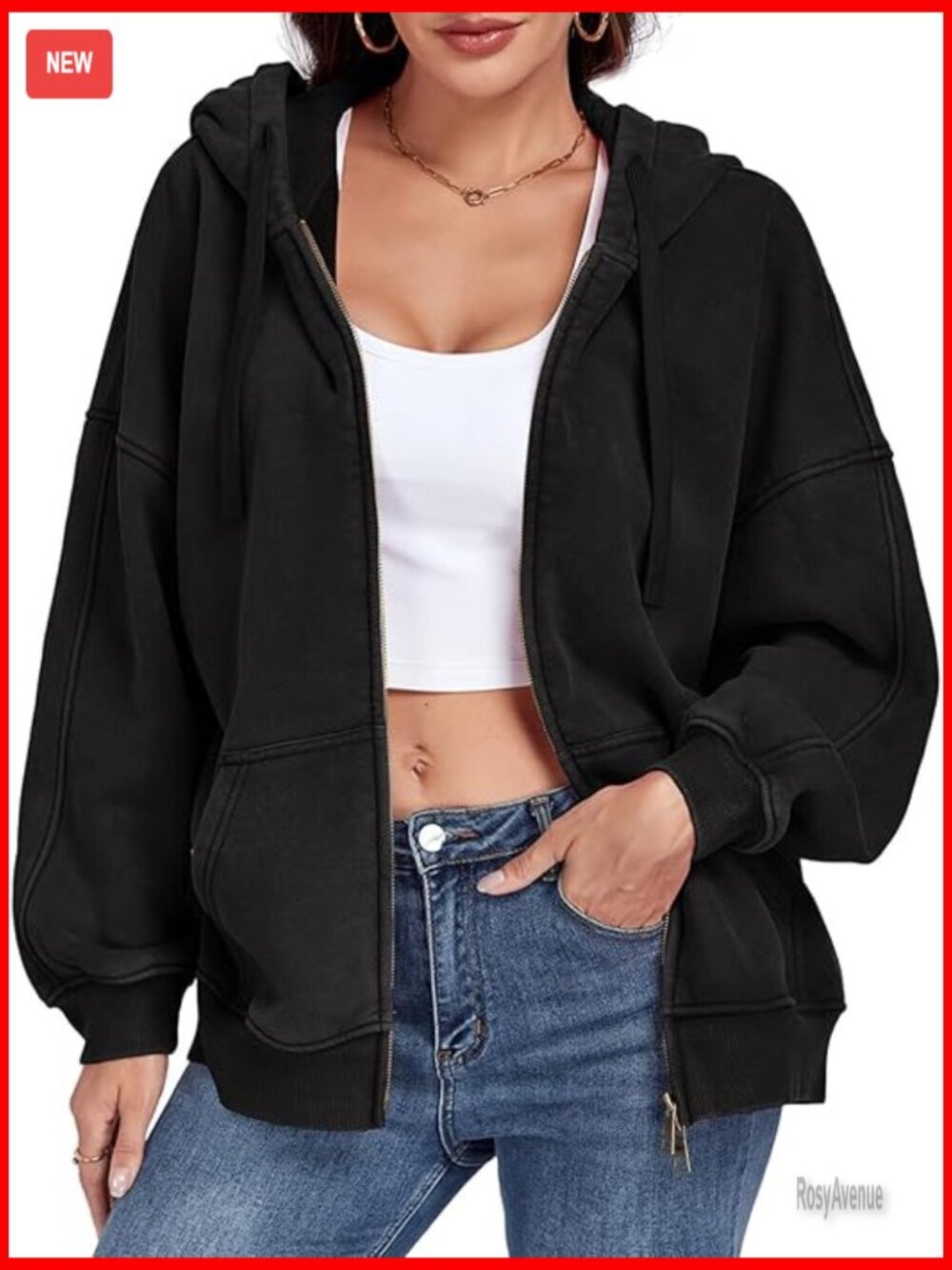 Double Zip Up Oversized Hoodie Fleece Acid Wash Distressed Vintage Cotton